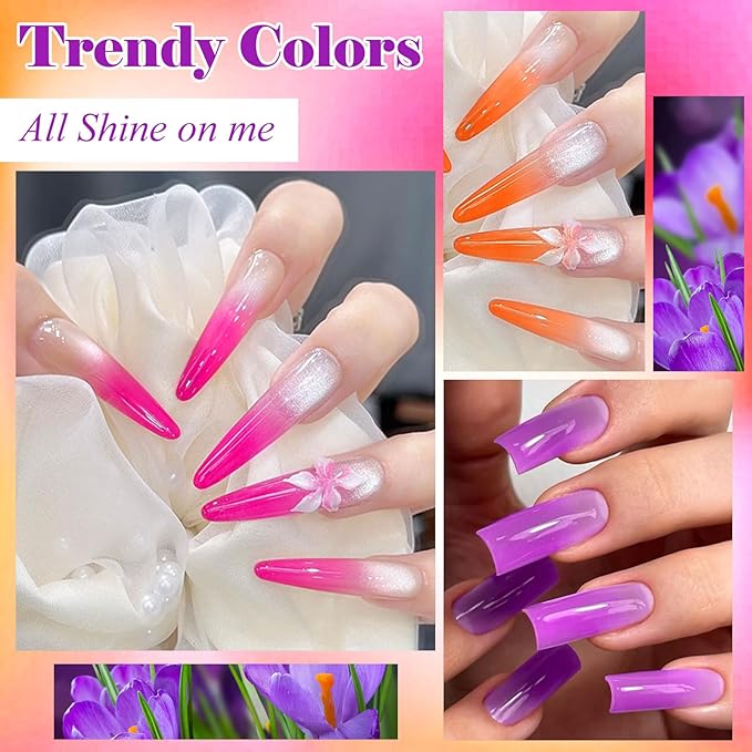 MEET ACROSS 9Pcs 3D Builder Gel Kit for Nail Art Hot Pink Orange Purple Non Sticky Hand Carving Extension Solid Builder Gel for Nails with Silicone Pen Manicure Kit 4 Colors