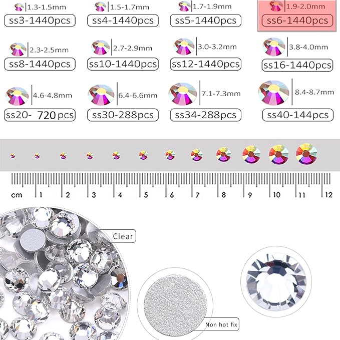Dowarm 1440 Pieces SS6 Flatback Rhinestones, 2MM Crystal Clear Rhinestones for Craft, Nails, Dance Costumes
