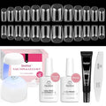 Beetles Gel Nail Kit Short Square with Nail Dehydrator and Primer, 576Pcs Half Matte Etch-X Gel Nail Tips Solid Nail Glue Mini Nail Lamp Acrylic Nail Tips Easy DIY Nail Extension Set Gift for Women