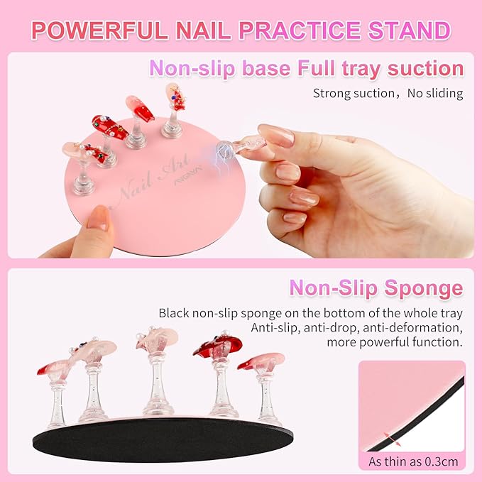 ANGNYA Nail Stand for Press Ons,Round Shape Super Magnetic Base Nail Holder for Painting Nails with 200 Pcs Reusable Double-Sided Tape for Nails Practice Nail Tools Home DIY Salon Supplies