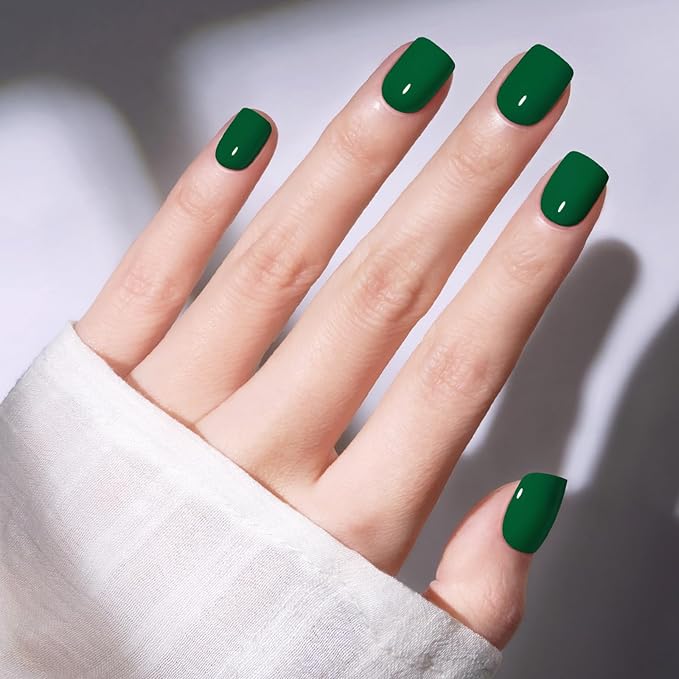 Modelones Extra Short Press on Nails, Jade Green Squoval Fake Nails, Reusable Nail Kit with Nail Glue Adhesive Tabs Mini Nail File, Nails Press Ons 32Pcs 16 Sizes, Spring Women Girl Gift