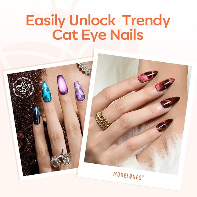 modelones Cat Eye Magnet for Nails, CatEye Magnet Tools Heart&Hole Square Powerful 3-in-1 Magnetic Pen Double Head Lollipop Magnet for Gel Polish Heart French Moon Floral Effect Valentine's 10PCS