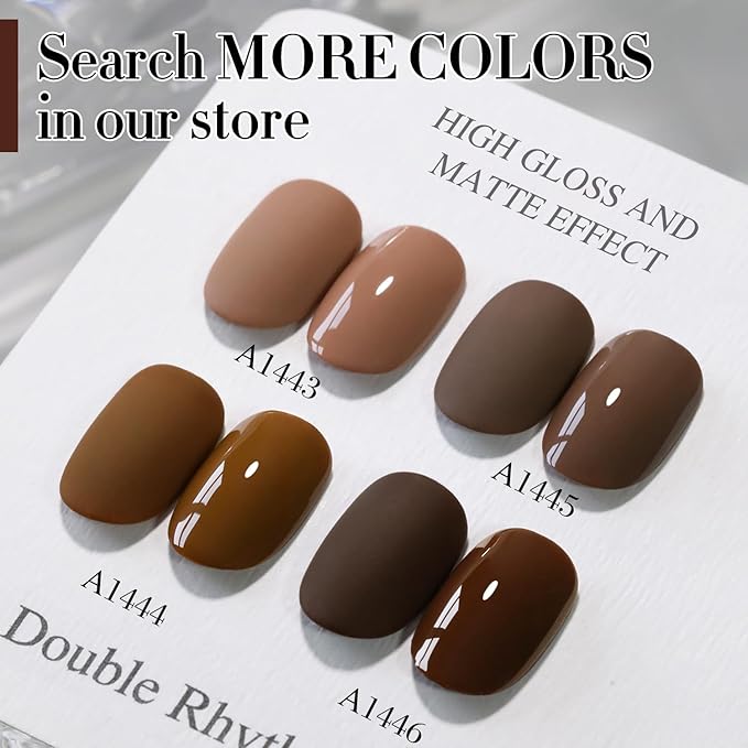Double Rhythm Gel Polish 15ML Jelly Sheer Pastel Light Milky Color Pearl White Bottle 1 PC 0.5 OZ Full Size Nail Art Salon at Home (Deep Brown-D1446)