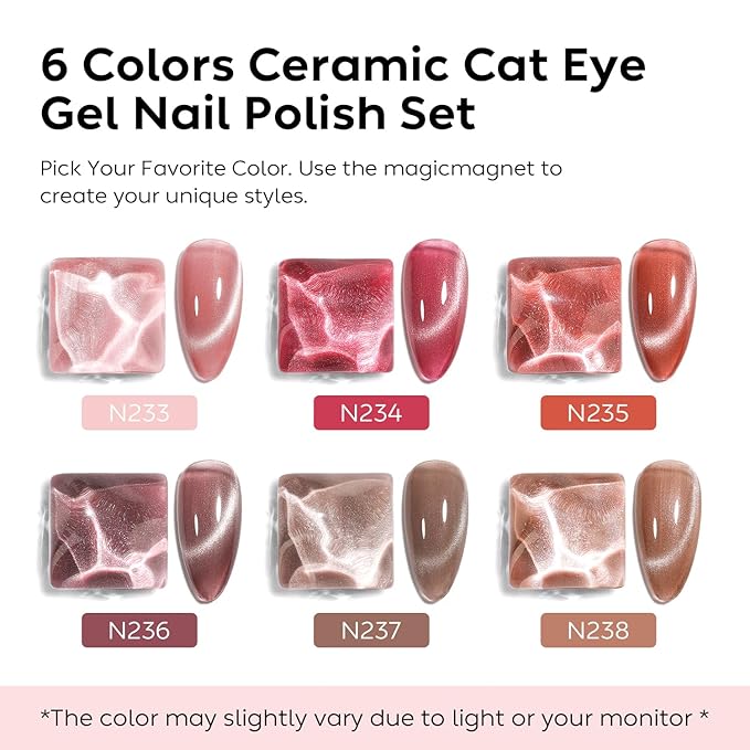 Nicedeco Hema Free Cruelty Free Vegan Gel Nail Polish 6 Colors Cat Eye Gel Polish Soak Off LED U V Gel for Nail Art Manicure Salon DIY