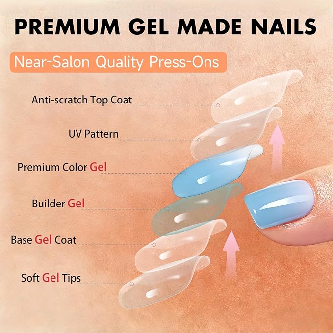 Chrome Ombre Cyan Blue Press on Nails Short Square, Glazed Cute Fake Nails with Sparkle Mirror Design, Shiny Glitter Glue on Nails Short, Gradient Nude Gel Nail Press ons with Glue 30 Pcs