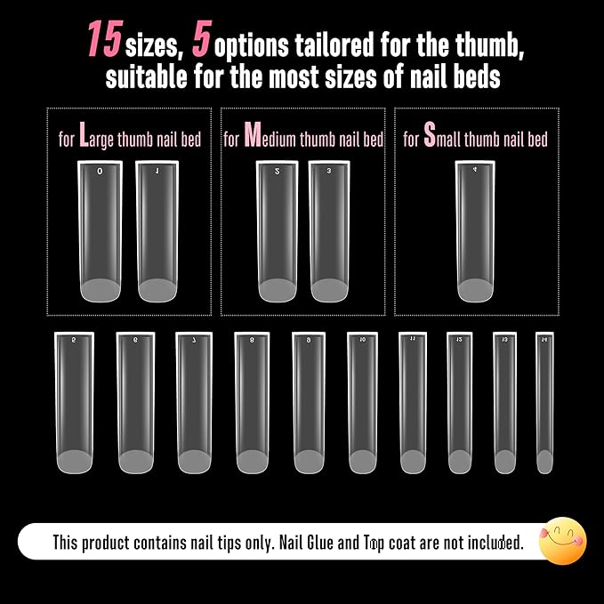 NOVO OVO XXL Square Nail Tips Matte - 240Pcs Pre-Etched Soft Gel Press on Nails, No File Needed Full Cover False Nails for Acrylic, Thickened 2XL PMMA Extension Kit (15 Sizes, Frosted Clear)