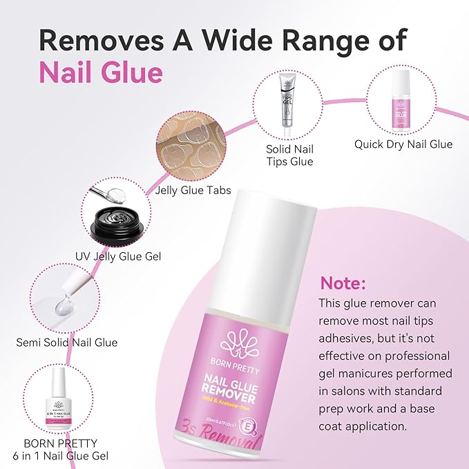 BORN PRETTY Solid Nail Glue Remover Spray,20ML Nail Glue Remover for Press On Nails,Acrylic & Fake Tips,Effortless Removal of Solid Glues & Gel Nails Adhesives Easy Home Use