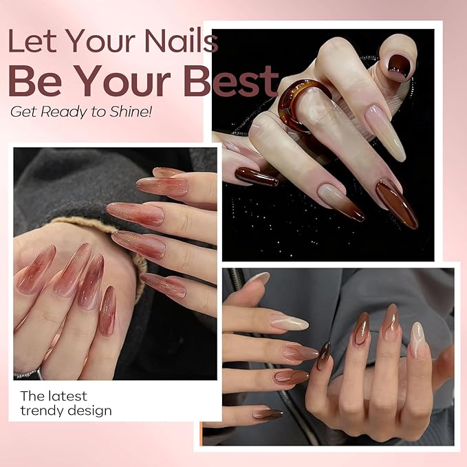 Modelones Jelly Gel Nail Polish Kit with UV Light, Christmas Sheer Pink Nude Red Brown Jelly Gel Polish with Base Top Coat Pearl Chrome Powder 4 Transparent Colors Mini Salon Nail Art Gift