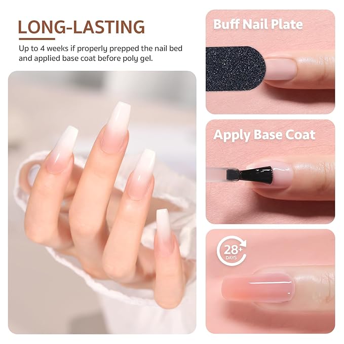 GAOY Poly Gel Set - 6 Classic Colors Pink Nude Black Builder Gel Nail Enhancement Kit for DIY Nail Art