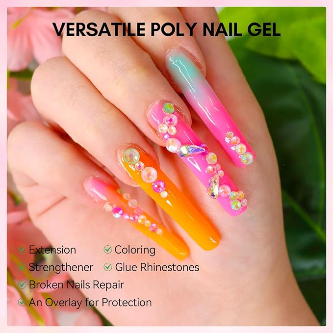 Makartt Hema-Free Poly Nail Gel, Hema-Free Gel Builder for Extension, Dark Hot Pink Color 50ML, Natural-Looking Strengthener 3D Diy Hard Gel Salon Manicures Supplies At Home-Flamingo