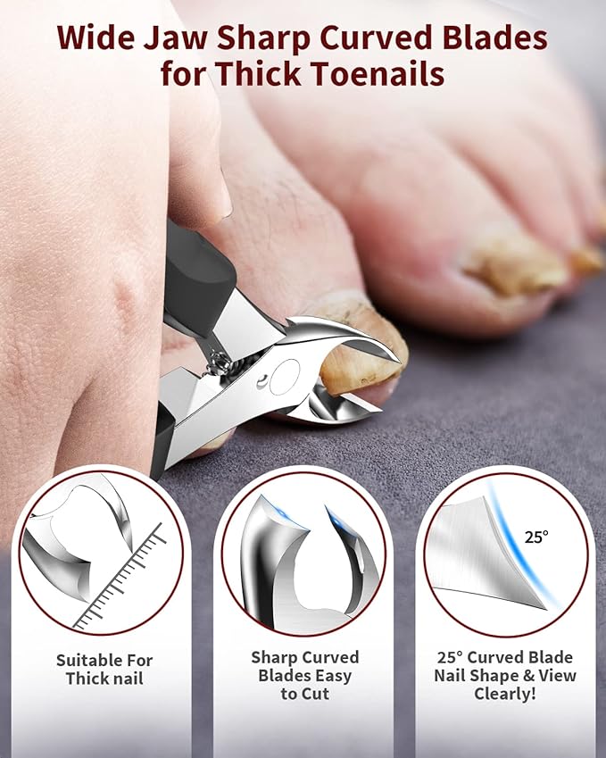 Toenail Clippers, WONSIM 4Pcs Toenail Clippers for Seniors Thick Toenails Heavy Duty Stainless Steel, Sturdy Sharp Toe Nail Clippers Nail Cutters Professional Ingrown Toenail Removal Kit for Men Women