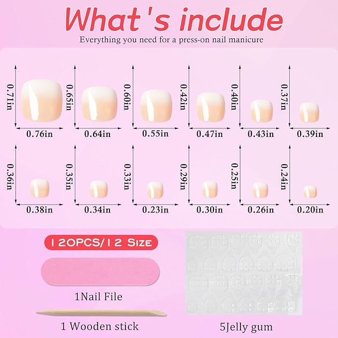 120PC Ombre Press on Toenails for Women Fake Toe nail Press ons Acrylic Toe Press on Nails Set, Ombre Press on Toe Nails Press on Fake Toenails Press ons Acrylic Toe Nail Tips Kit&Glue Tab-C