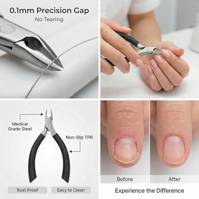 Cuticle Nippers, Nail Clippers & Cuticle Trimmer with Extra Long Thickened Handle, Nail Cutter - Precision Manicure Kit for Women, Toenail Clippers, Scissors and Supplies Tools (Black - 1 PACK)
