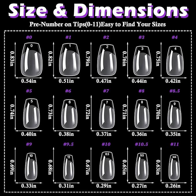 300pc Short Coffin Nail Tips, Soft Gel Nail Tip Coffin Fake Nails Artificial Fingernail, 15 Sizes Full Cover Clear Press on Nail Short Acrylic Nails Tips for Nail Extension, Press Nails Making