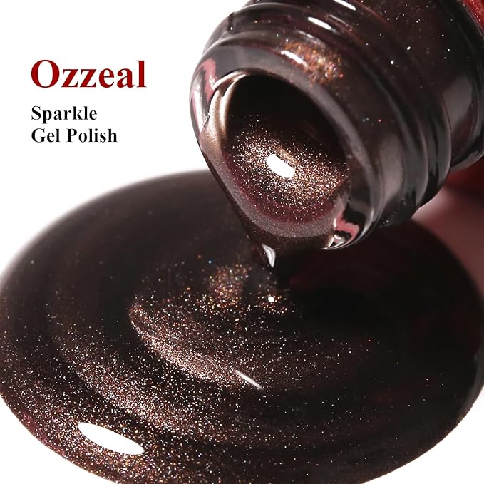 Pearl Gel Nail Polish, Brown Glitter Gel Sparkle Shimmer 15ML Soak off LED UV DIY Art Fall Winter Manicure