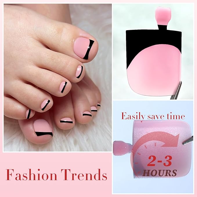 150pc French Tips Press on Toenails Women Toe Nail Press ons, Black French Tip Toe Press on Nails Fake Toenails Square Fake Toes Nail Tips Glue on Toenail Stick Acrylic Toes Nails Kit with Glue Tab