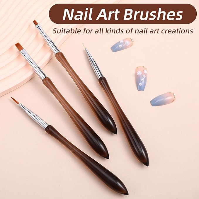 4 Pack Nail Art Brushes, Nail Design Brush Nails Art Brushes for Gel Polish Nails Drawing Pen Home Diy Manicure Dotting Pen Painting Salon Home Round Flat Brush Tools