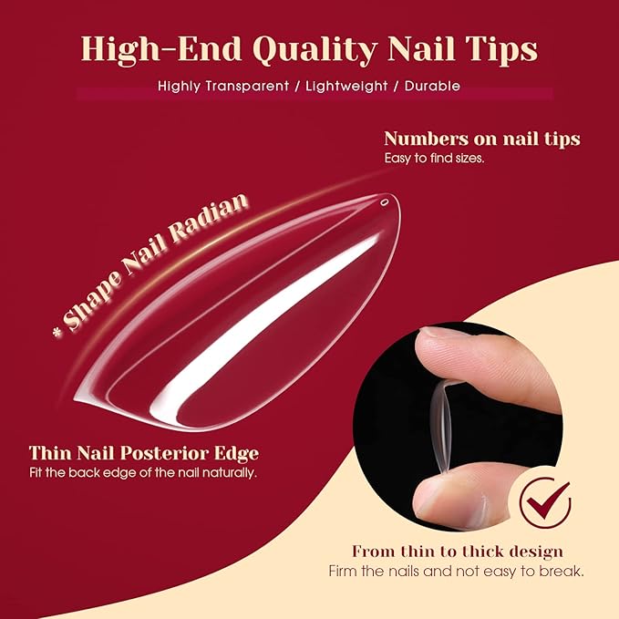 264PCS Clear Medium Almond Nail Tips,ROSALIND Full Cover Clear Fake Nails With Box,12 Size Almond Nail Tips Acrylic False Nail Tips for Nails Extension DIY Nail Art Salon at Home