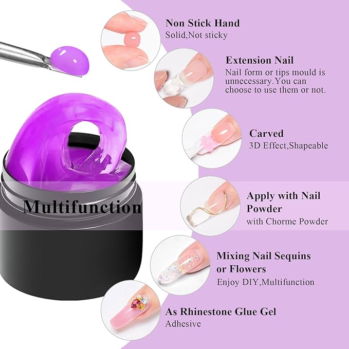 MEET ACROSS Solid Builder Gel Kit, 3 Colors Thickening Neon Blue Breen Purple Nail Strengthener Builder Gel Kit with Brush Pen Soak Off UV Nail Extension Manicure Supplies