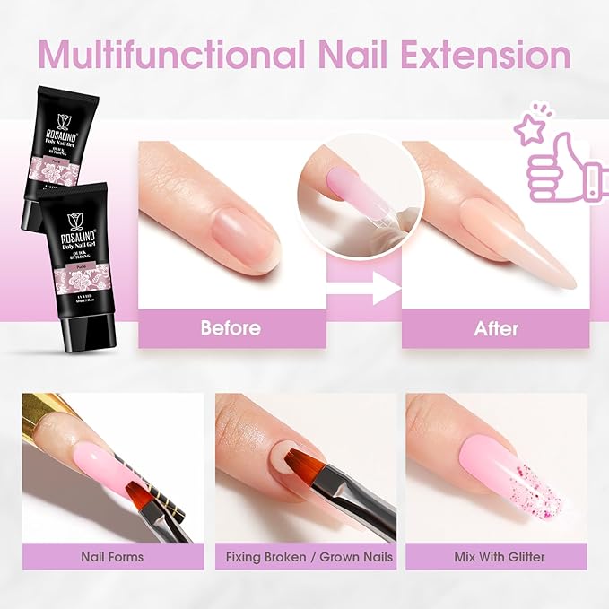 ROSALIND Purple Poly Extension Gel, 60ml/2 oz Purple Pink Fall Colors Poly Nail Gel Building Enhancement for Nail Thickening Decoration, Easy to DIY Use at Home Need UV Lamp