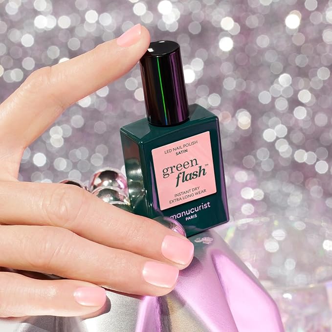 Manucurist Green Flash Gel Polish - Satin (Pearly Pale Pink) - UV & LED Gel Nail Polish - 12-Free, Bio-Sourced (84%) - Professional Manicure - 15 ml