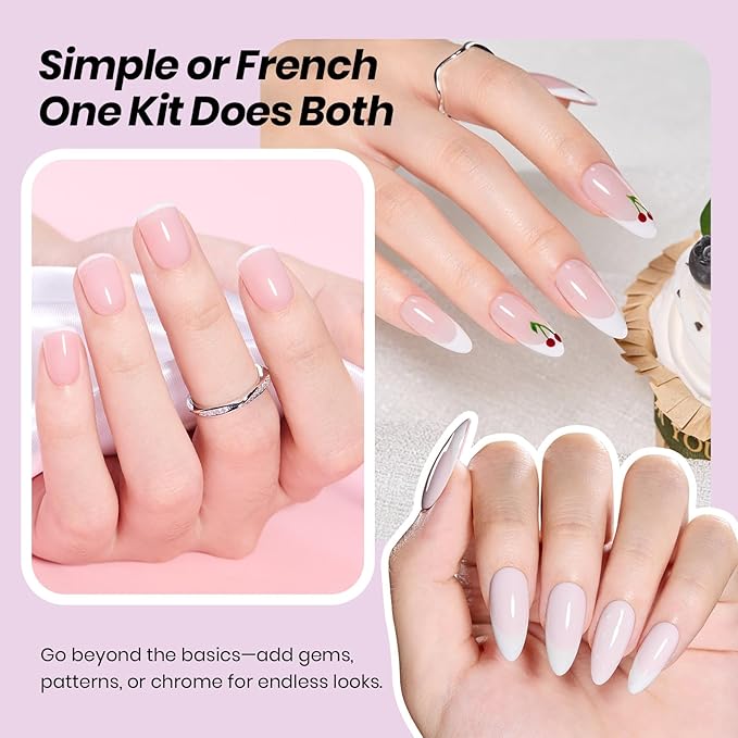 Beetles French Tip Gel Polish - Peach Mousse 15ML with French Tip Stamp, Hema Free White Light Pink Gel Nail Polish, Same Color Bottle, Soak Off UV LED Lamp French Nail Kit Art for Spring Nails