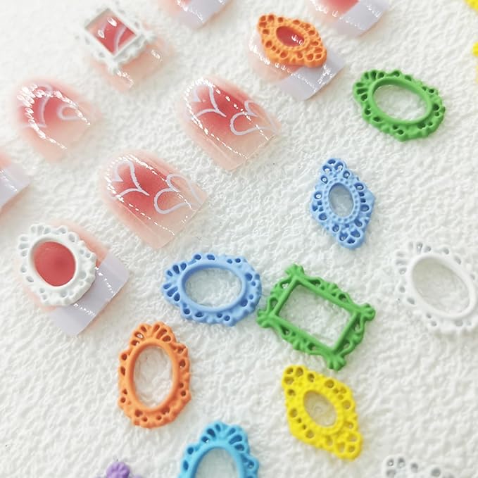Macaron Frame Nail Charm,3D Retro Nail Charms Vintage Metal Nail Charms Accessories Punk Nail Art Supplies for Manicure Nail Art Craft DIY Nail Decorations