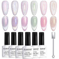 RARJSM Aurora Cat Eye Gel Nail Polish Set 6 Colors Velvet Silver Glitter Purple Pink Green Champagne Galaxy Star Cloud Ice Gel Polish with Magnet Stick UV LED Curing Requires Soak Off Home Salon