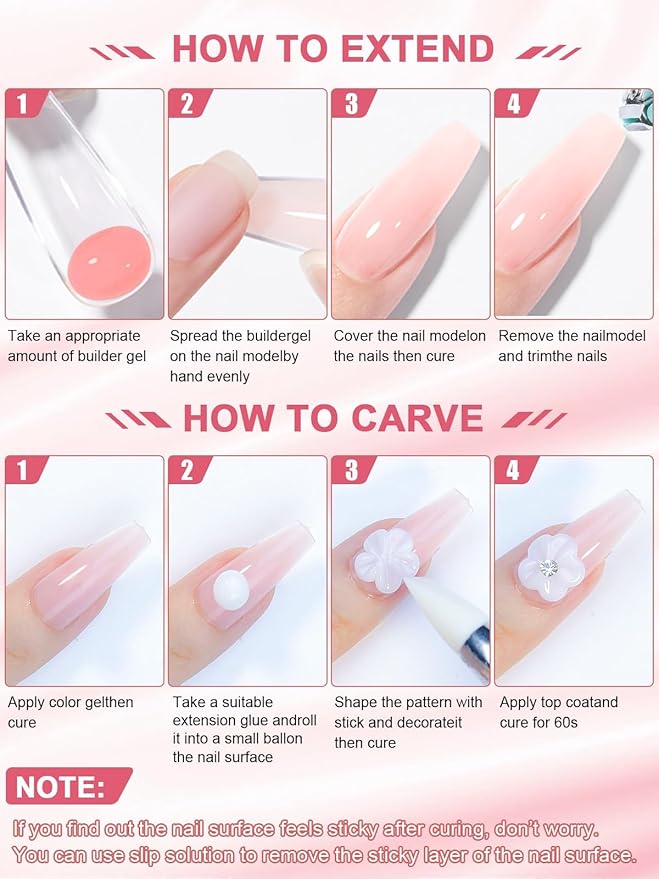 EBANKU Solid Builder Gel for Nail- 6 Colors Gold Hard Gel for Nails Extension Non-Sticky Long-Lasting Solid Gel Kit with 3D Silicone Mold for Valentine Carving Nail Art Salon Home Use