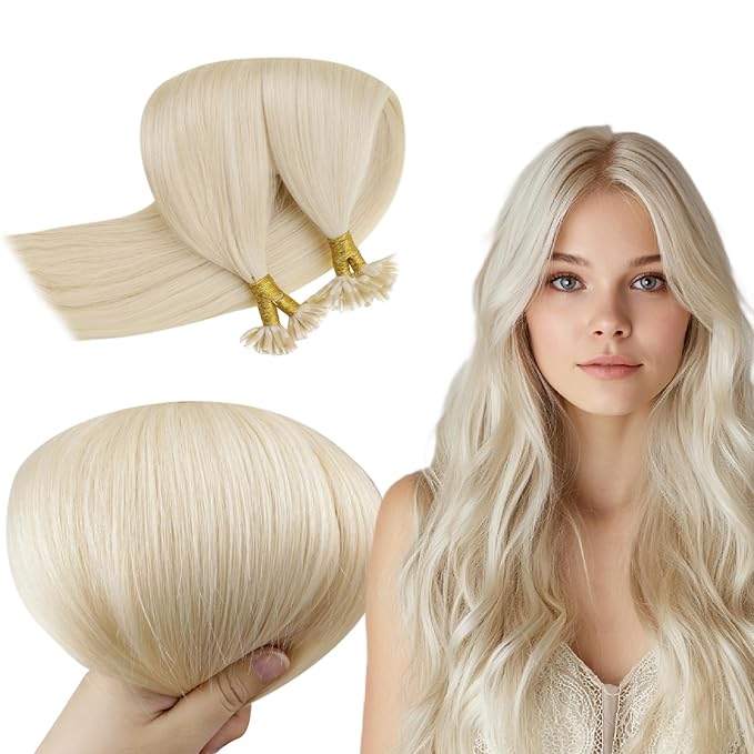 RUNATURE U Tip Hair Extensions Human Hair 18 Inch Straight Platinum Blonde U Tip Human Hair Extensions Soft Weft 18 Inch Nail Tip Hair Extensions Real Human Hair Natural Blonde for Women 50g 50s