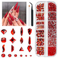 2052Pcs Red Nail Rhinestones 72 Multi Shapes Siam Red Rhinestones for Nails Flatback Nail Gems K9 Glass Round Ruby Red Beads Stones Diamonds Nail Charms Art for Nails Faces Eyes Makeup Crafts