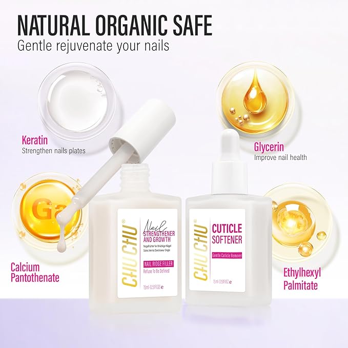 CHUCHU Nail Repair and Cuticle Softener: Milky White 2pcs 15ml Protein Keratin Strengthener for Weak Ridges Discolored Nails Women Clean Natural Look