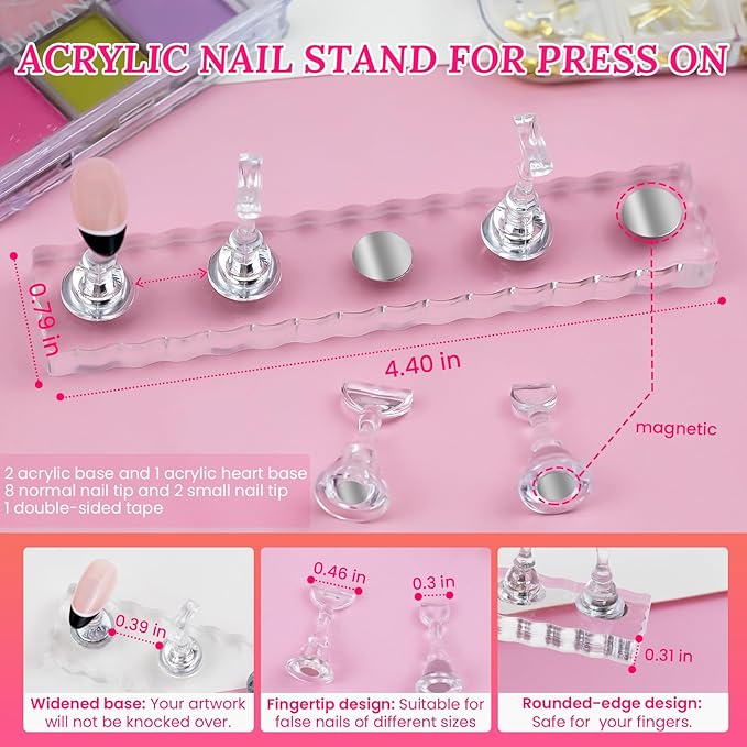 Nail Stand For Press On With Nail Art Brushes Nail Holder For Painting Practice Display Presson Nails Nail Art tools Set with Nail Dotting 3D Sculpting tools, Practice Kit Tech (Clear, Large)