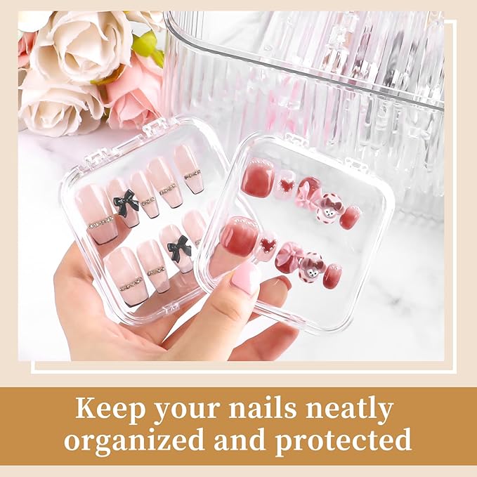 15 Pcs Press On Nail Storage Box Container, Clear Press On Nail Packaging Box with 60 Pcs Adhesive Double Sided Tape, False Nail Organizer Case Nail Display Case for Nail Art Home Salon