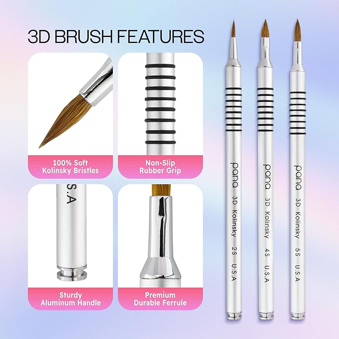 PANA 3D Kolinsky Acrylic Nail Art Sculpture Brush with Silver Metal Non-Slip Grip Handle for Manicures 3D Nail Art Flower Designs (Size #5)