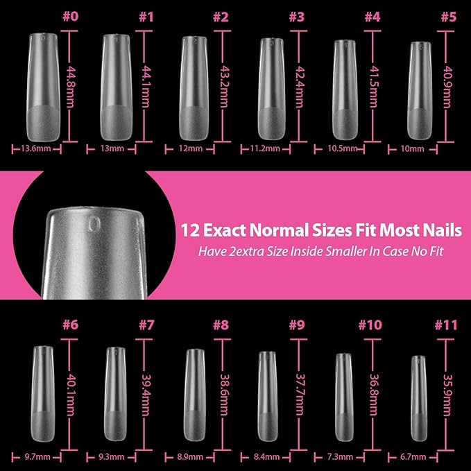 UNA GELLA Full Square Gel Fake Nails Pre-file 120pcs Press On Nails XXL No C Curve Extra Long Nail Tips Clear Long Flat Nail Tips Tapered Square Soft Gel Tips