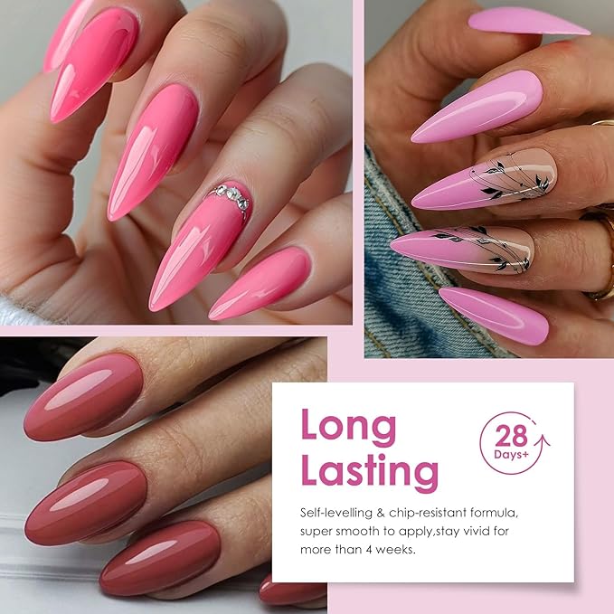 MTSSII Gel Nail Polish Set: 12 Pcs Hot Pink, Rose, Red Gel Polish Kit with Soft Pink Glitter - Valentines' Day Gifts for Women, Soak Off UV Nail Lamp Manicure Kit