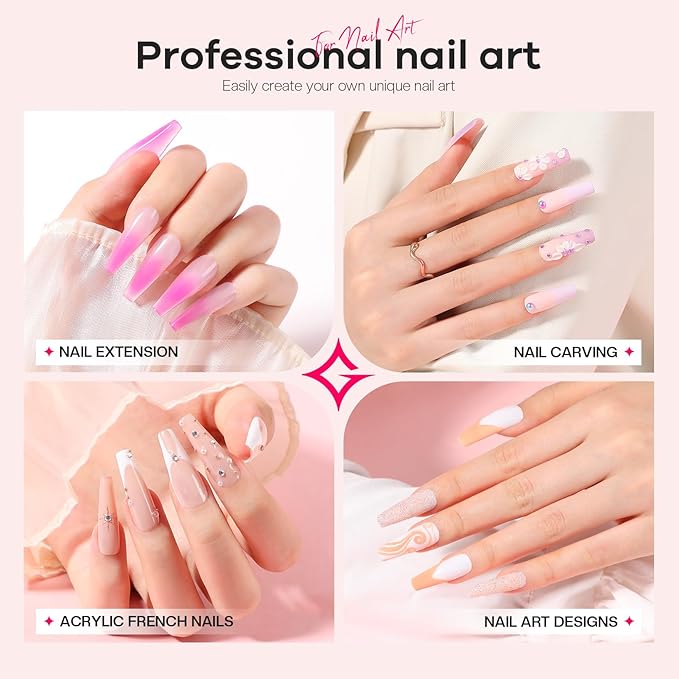 Acrylic Nail Kit for Beginners: 0 Experience Needed to Complete Acrylic Nail Starter Kit with 48W Nail Lamp & Drill for Home DIY Manicure