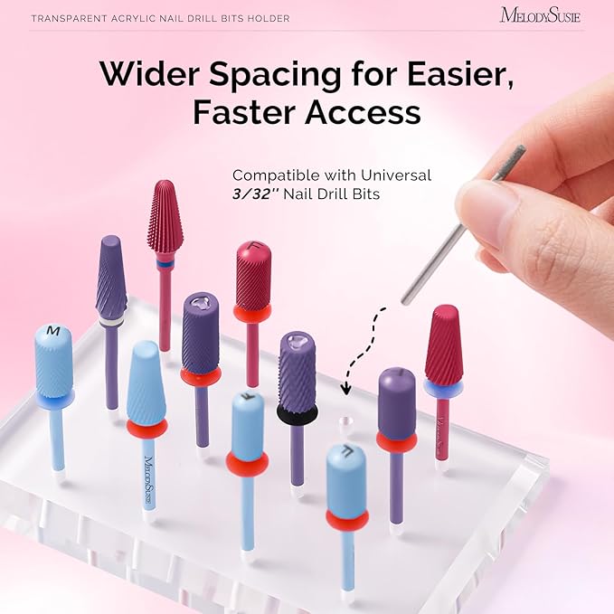 MelodySusie Nail Drill Bits Holder with 12 Holes, Visible Sturdy and Compatible with 3/32" Acrylic Drill Bit Organizer and Storage for Salon & Home, Rectangular（not include bits）