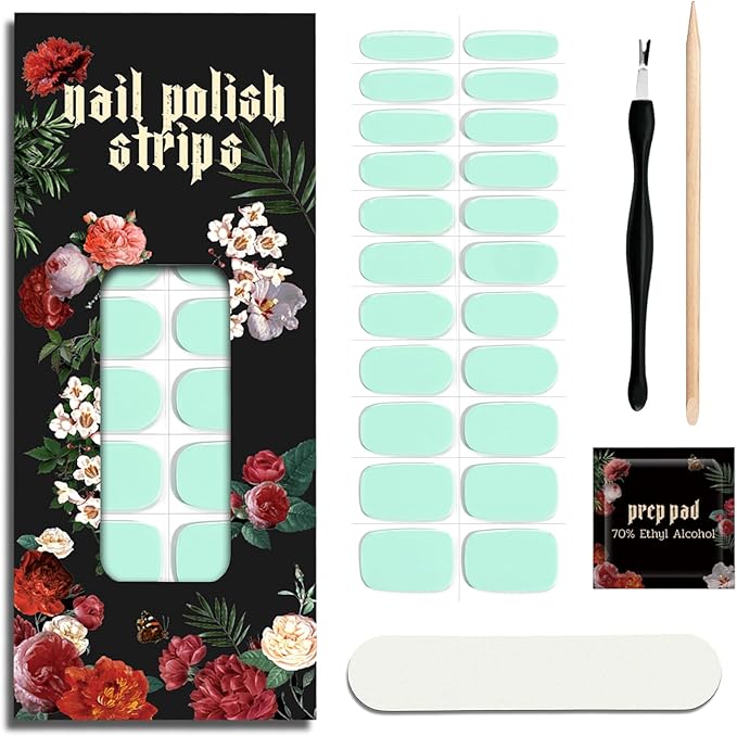 Nail Polish Strips (No UV Lamp Needed) - 22 Pcs Salon Quality Gel Nail Stickers - Long Lasting Wraps (Mint Milk Green)