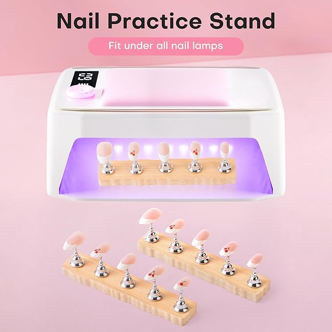 Nail Stand for Press On Nail Holder for Painting Nails, Magnetic Fake Nail Stands Tips, Heart Shape Nail Holder with Double-sided Tape Practice Nail Art Tools（Wood B）