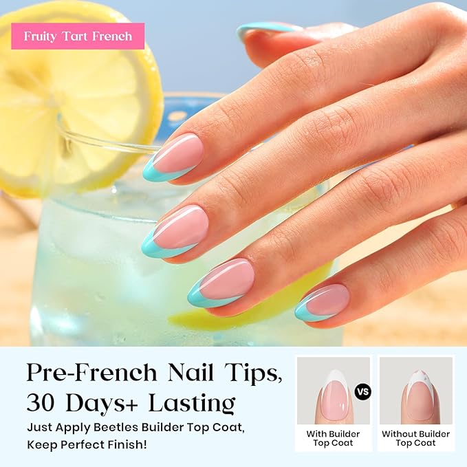 Beetles X Press Summer Nails Kit: Short Almond French Tip Press On Nails Kit With 7 Colors 224Pcs Rainbow Nail Tips Nail Glue & Builder Top Coat Mini UV Light, All-in-One DIY Gift For Women 16 Sizes