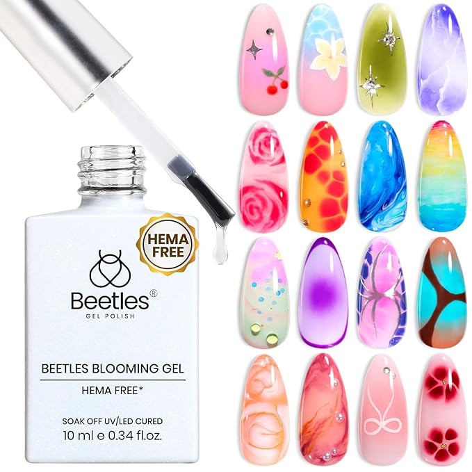 Beetles Blooming Gel - Hema Free Clear Blossom Blooming Gel Polish for Spreading Effect DIY Watercolor Floral Print Soak off U V LED Lamp Cure Nail Diy Manicure Art Design Gift
