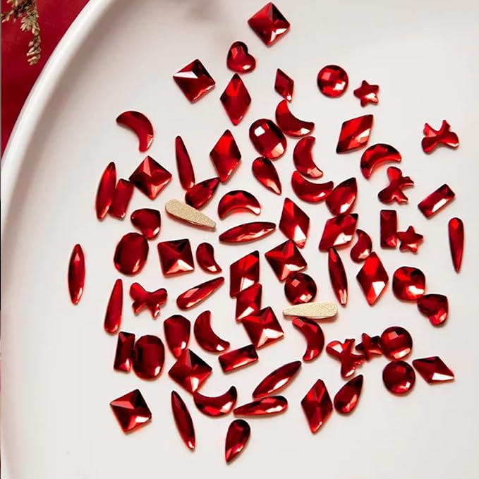Red Nail Rhinestones Kit, 18 Types of 900 Special-Shaped Nail Diamonds + 3200 Flat-Bottomed Nail Rhinestones, 3D Nail Crystal Rhinestones for Nail Art DIY Decorations