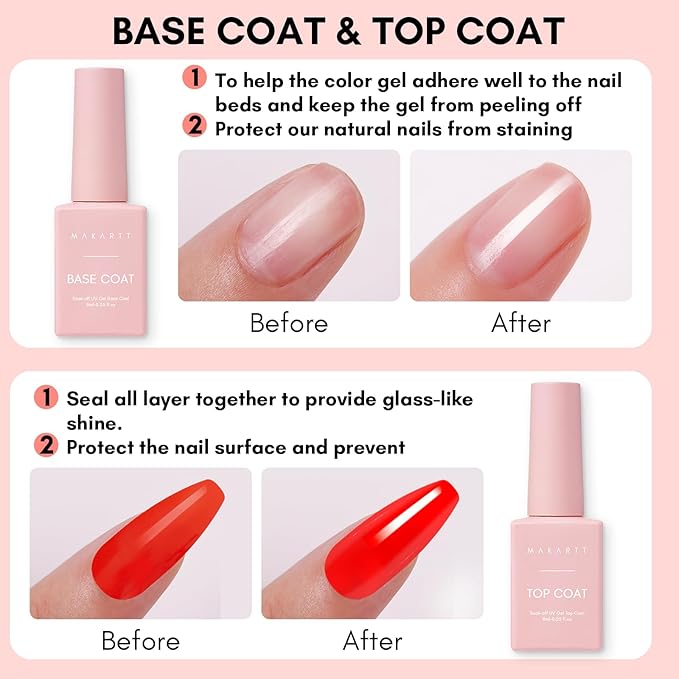 Makartt Nail Glue and Tips Kit: 15ML Solid Gel with Almond & Coffin Pre-Buffed Fake Nails, Portable UV Lamp, Base and Top Coat, Nipper, Cuticle Remover and File for DIY Art Manicure