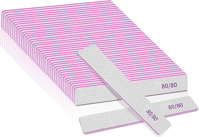 25pcs Nail Files 80 Grit, BLESWIN 80/80 Grit Nail Files, Jumbo Nail Files for Acrylic Nail, Double-Sided Emery Board Nail Filer for Manicure, Pedicure, and Acrylic Nails