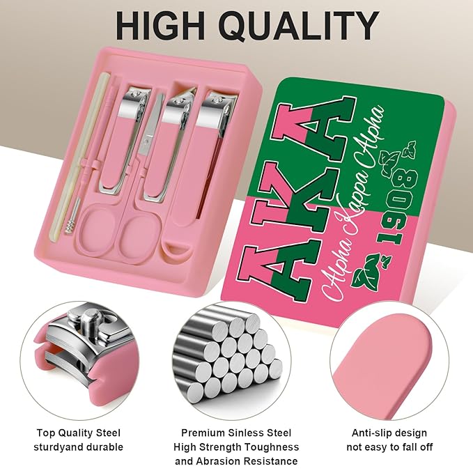 Nail Clippers and Beauty Tool Portable Set Nail Clipper Set Manicure Set 6 in 1 AKA Sorority Gifts Suitable for for Women Home, Workplace, Outdoor Travel,Etc.（Double Pinyin AKA）