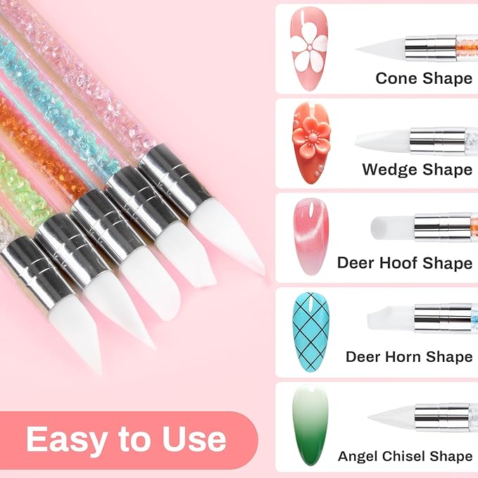 5PCS Silicone Nail Tools - Dual Tipped Sculpture Tool Chrome Applicator for Sculpting & 3D Nail Gel,Polish, Resin, Chrome Nail Powder for Design,Drawing,Shaping,Dotting Manicure Must Have