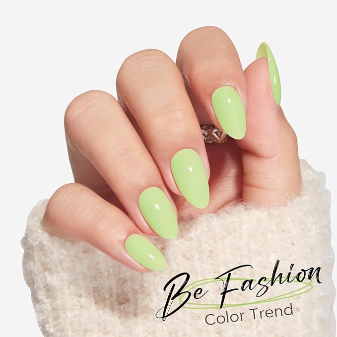 Modelones Green Press on Nails Almond, Easter Spring Pastel St. Patricks Day Short Fake Nails, Reusable Nail Kit with Nail Glue Adhesive Tabs Mini Nail File, Nails Press Ons 32Pcs 16 Sizes