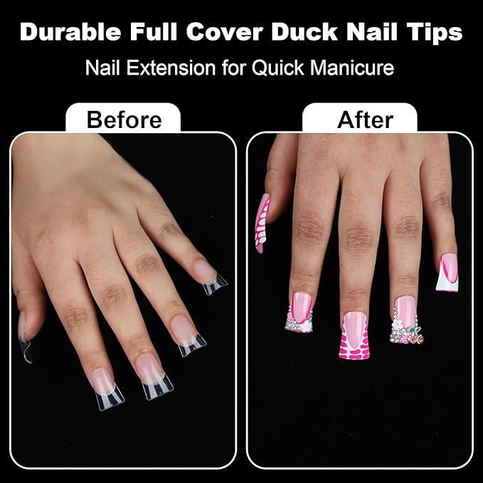 504Pcs Clear Duck Nail Tips Full Cover Duck Nails Tips Press Ons - 12 Sizes Acrylic Gel DIY Nail Extensions for Salon-Worthy Duck Shaped Manicures & Nail Art with Box